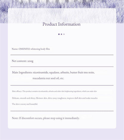 OMENFEE Whitening Body Milk Whole Body Cold White Skin Body Care Cream Niacinamide Body Milk Film Beauty Skin Care Products